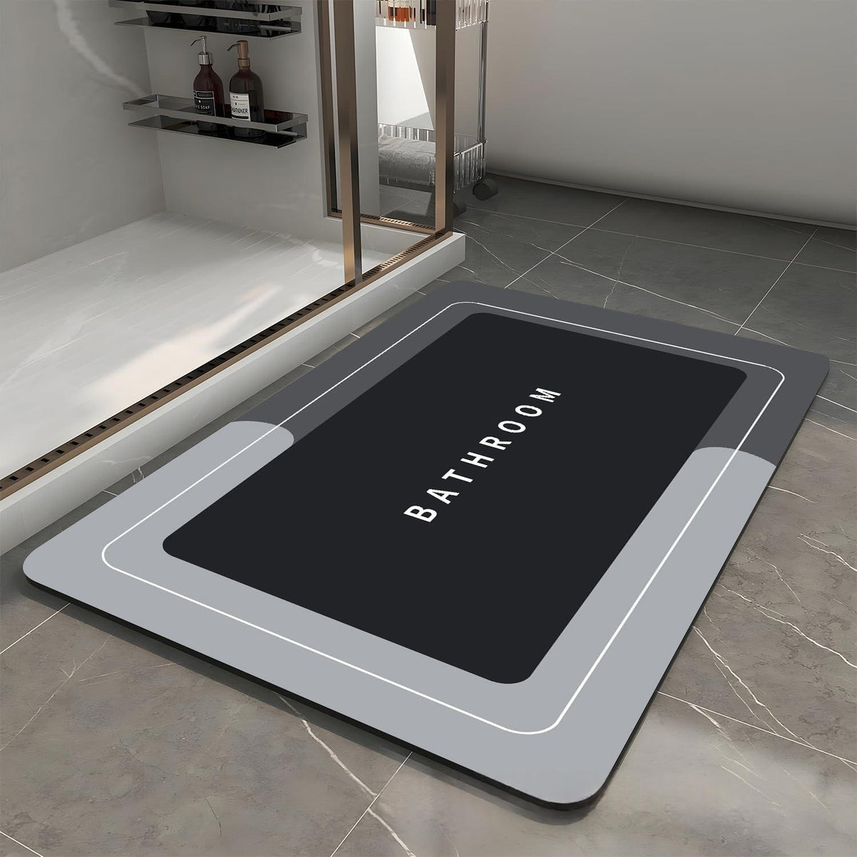 Non-Slip Stain-Resistant Bathroom Floor Mat - Modern Minimalist Square Design