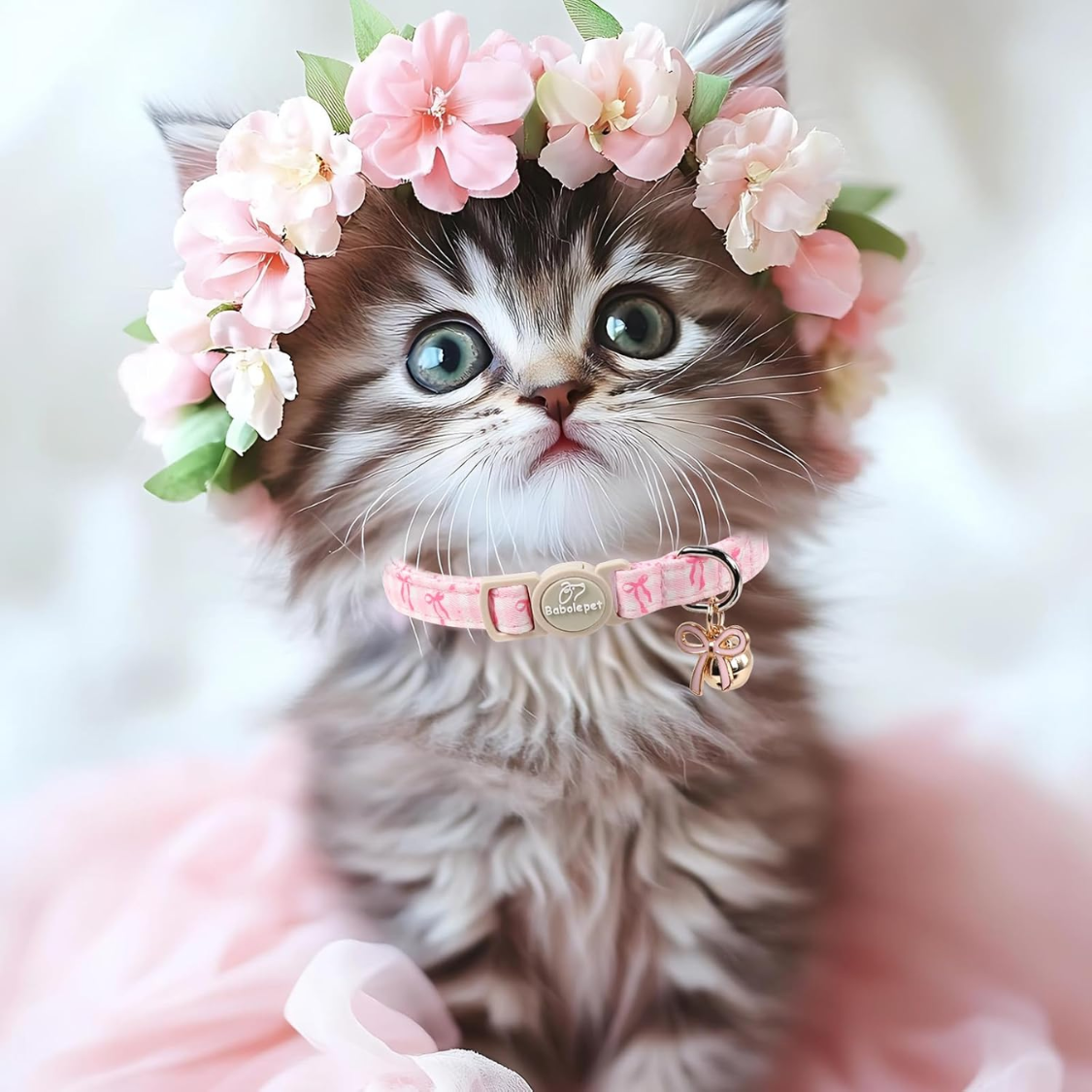 Pink Cat Collar with Bell & Bow - Adjustable Breakaway Safety Collar for Kittens & Small Cats