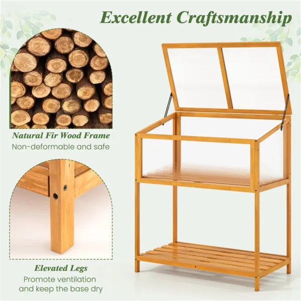 2-in-1 Elevated Greenhouse with Adjustable Roof & Slatted Shelf
