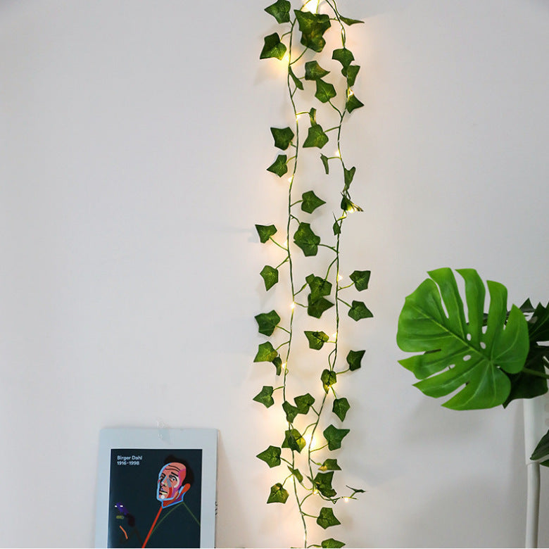 Battery-Operated Rattan String Lights with Maple Leaf Green LED for Holiday & Party Decor