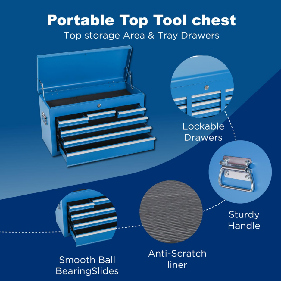 8-Drawer Rolling Tool Chest with Detachable Top - Blue