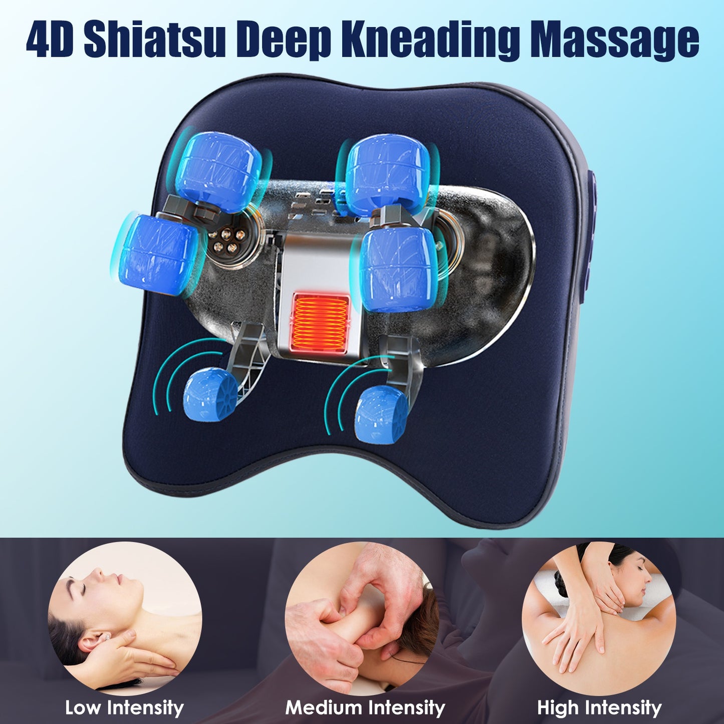 Cordless Neck Shoulder Massager with Heating, Deep Kneading, 3 Intensity Levels