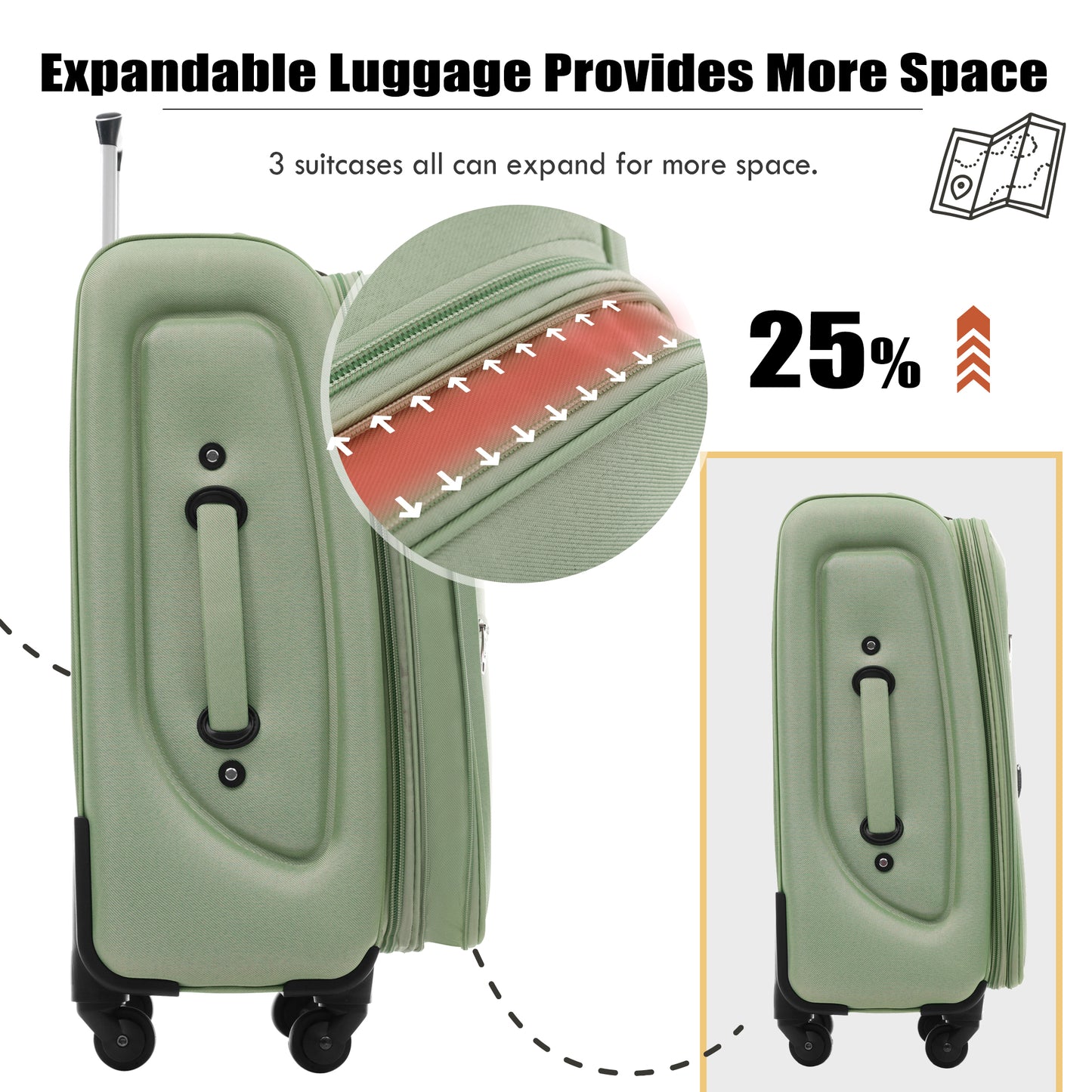 Expandable 3-Piece Softside Luggage Set - Light Green