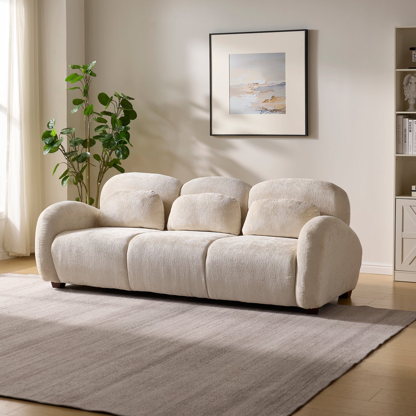 78-Inch Modern 3-Seater Boucle Sofa with 3 Pillows - Beige