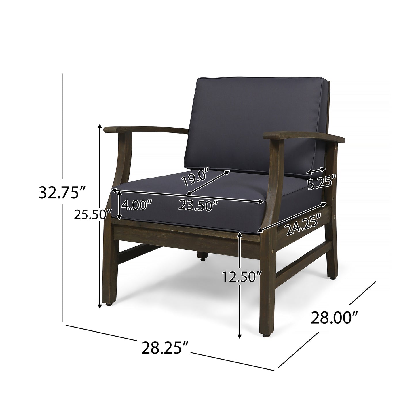 Acacia Wood Club Chair - Dark Grey, Modern Design