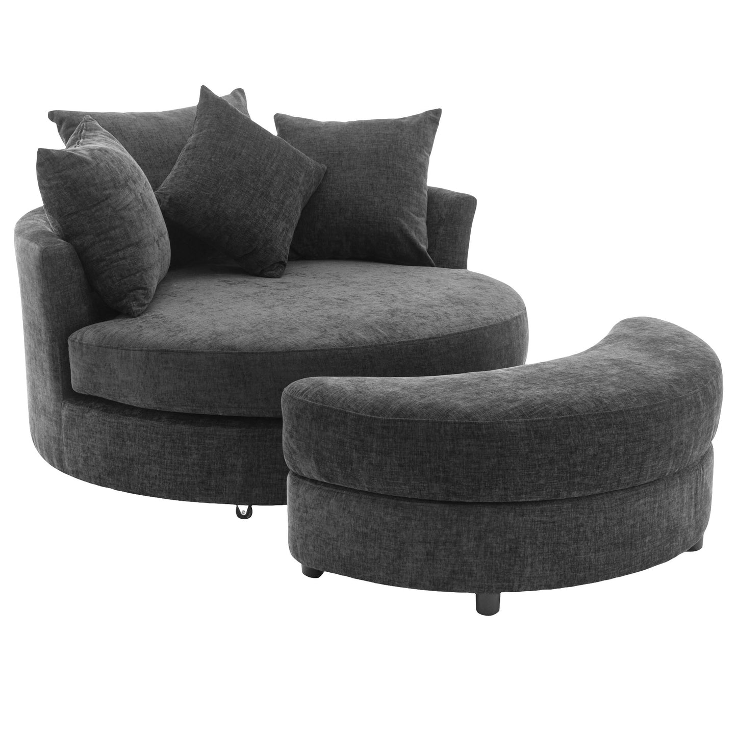 360° Swivel Accent Barrel Chair with Storage Ottoman & 4 Pillows - Gray