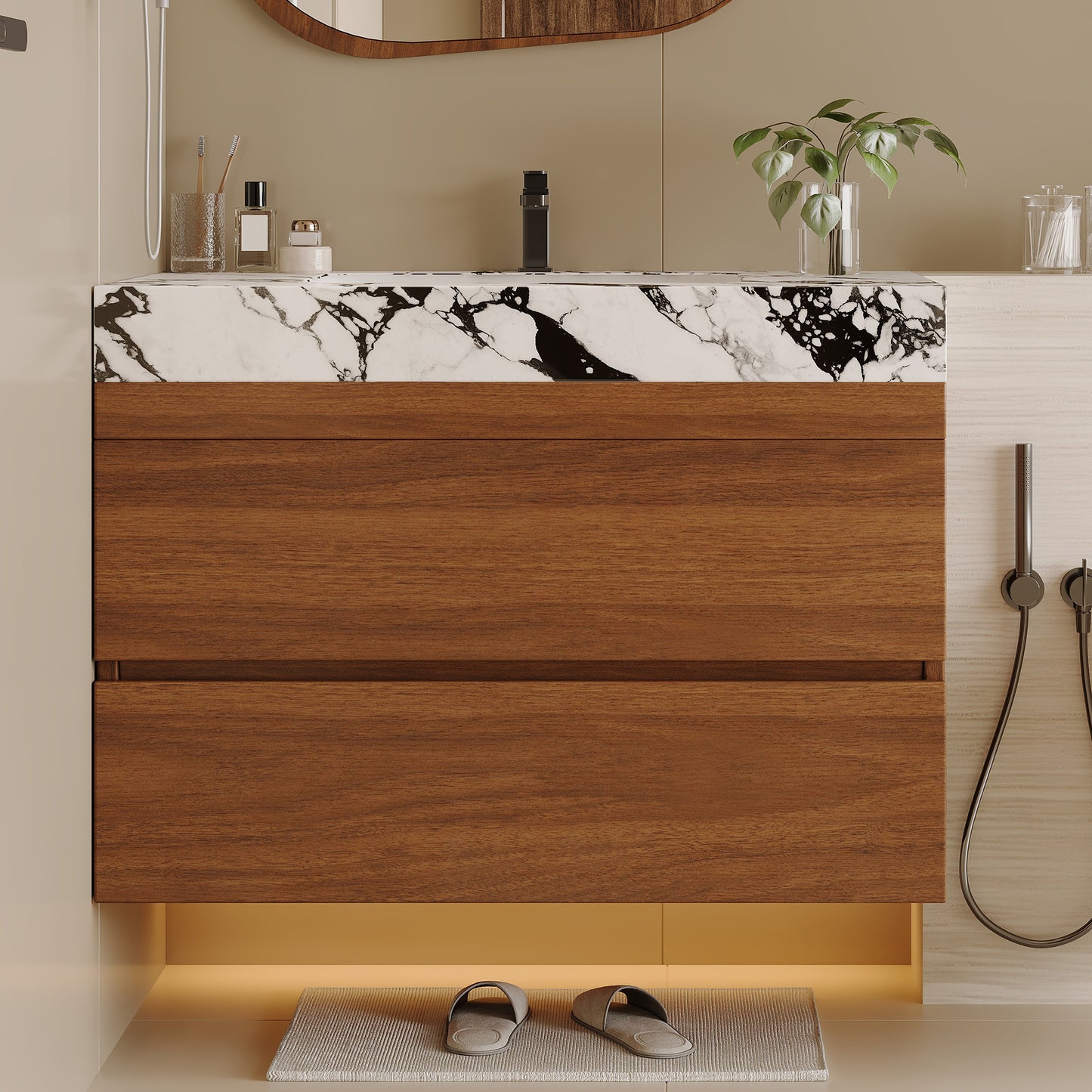 29.9" Modern Floating Bathroom Vanity with Faux Marble Top