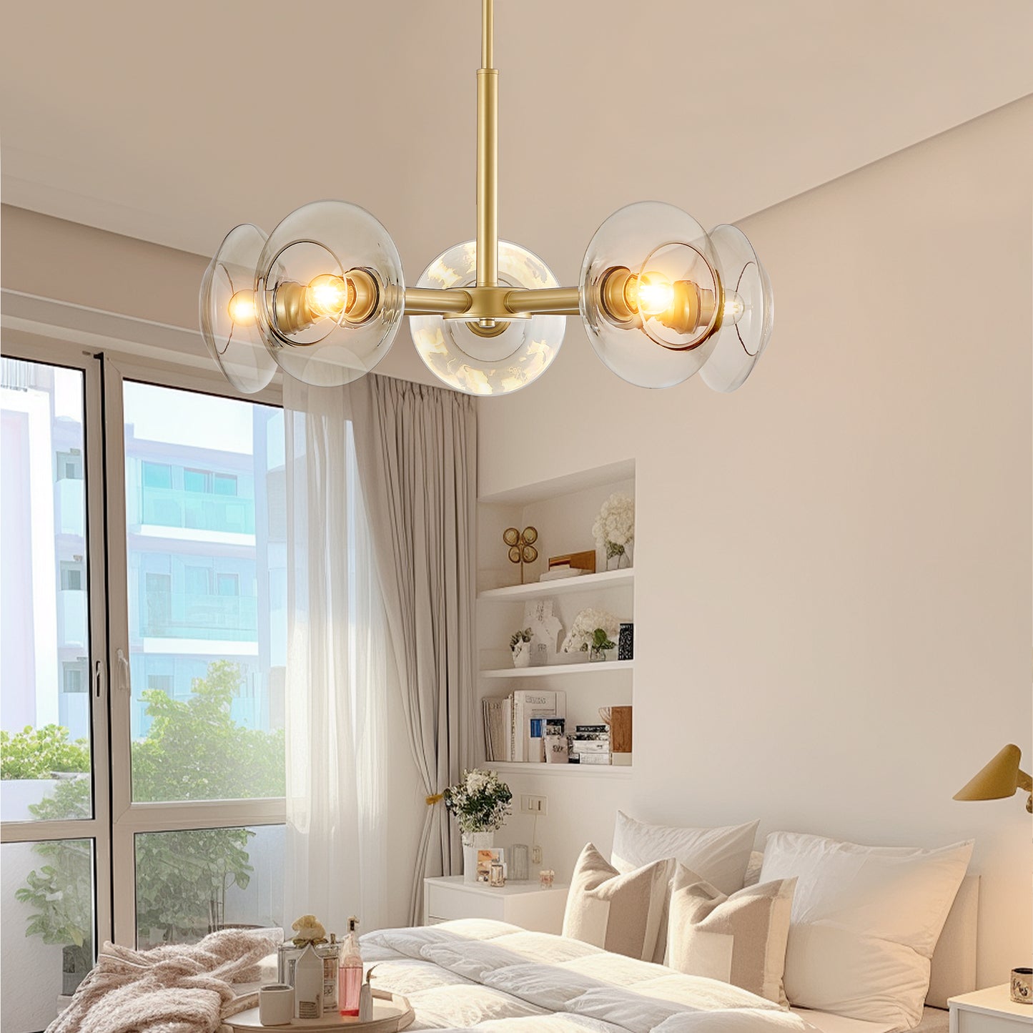 Modern Gold 5-Light Sputnik Chandelier with Clear Glass Shades