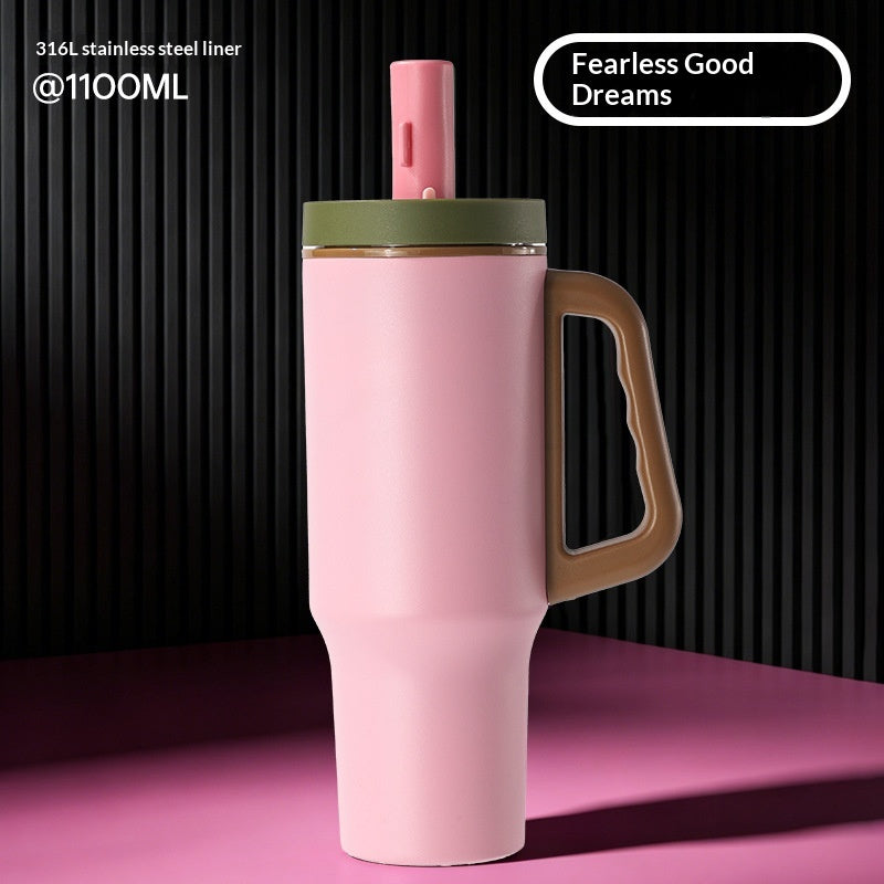 Large Capacity Insulated Water Bottle with Quick-Release Straw - 1100ml