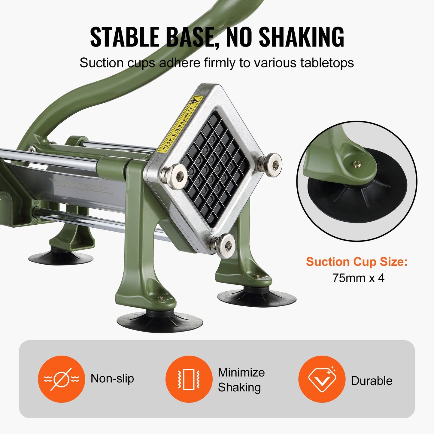 Stainless Steel French Fry Cutter Vegetable Slicer with Handle & Suction Feet