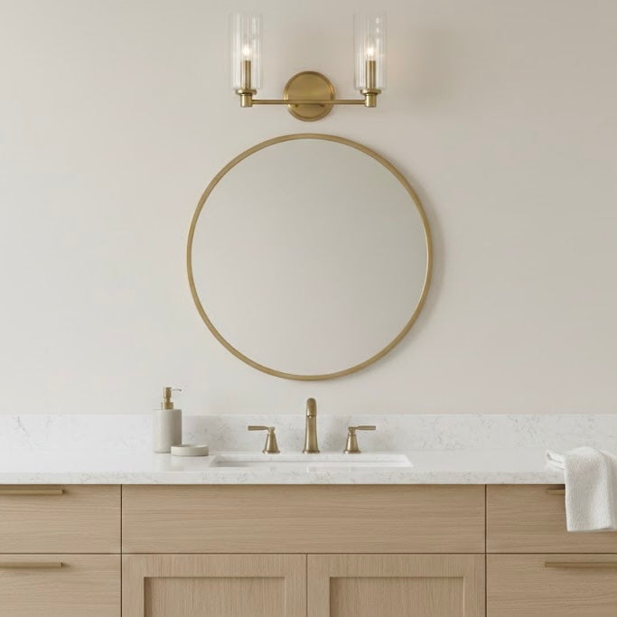 Regal Double Light Vanity With Clear Ribbed Glass - Satin Brass
