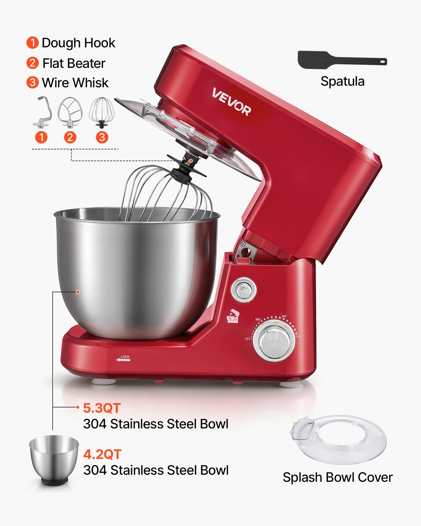 5.3+4.2 Qt Tilt Head Stand Mixer 400W with Stainless Steel Bowl & Accessories