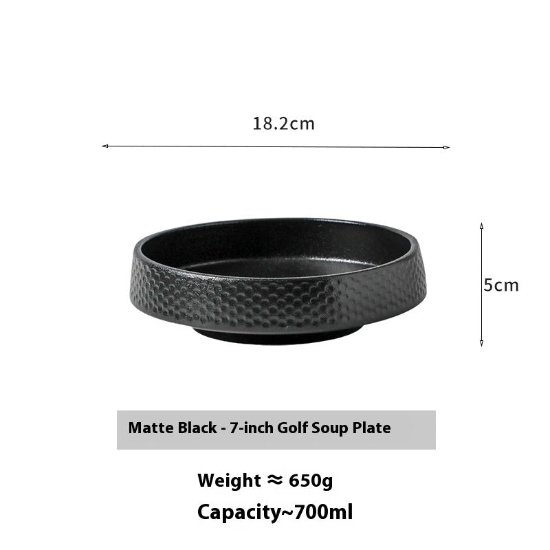 Large Ceramic Soup Bowl Set - Household Kitchen Dinnerware, Frosted White & Black
