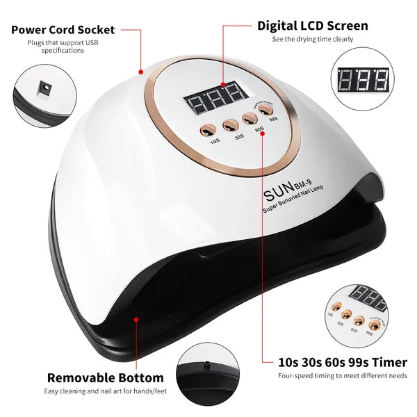 280W UV LED Nail Lamp - Professional Gel Polish Curing Dryer with Timer