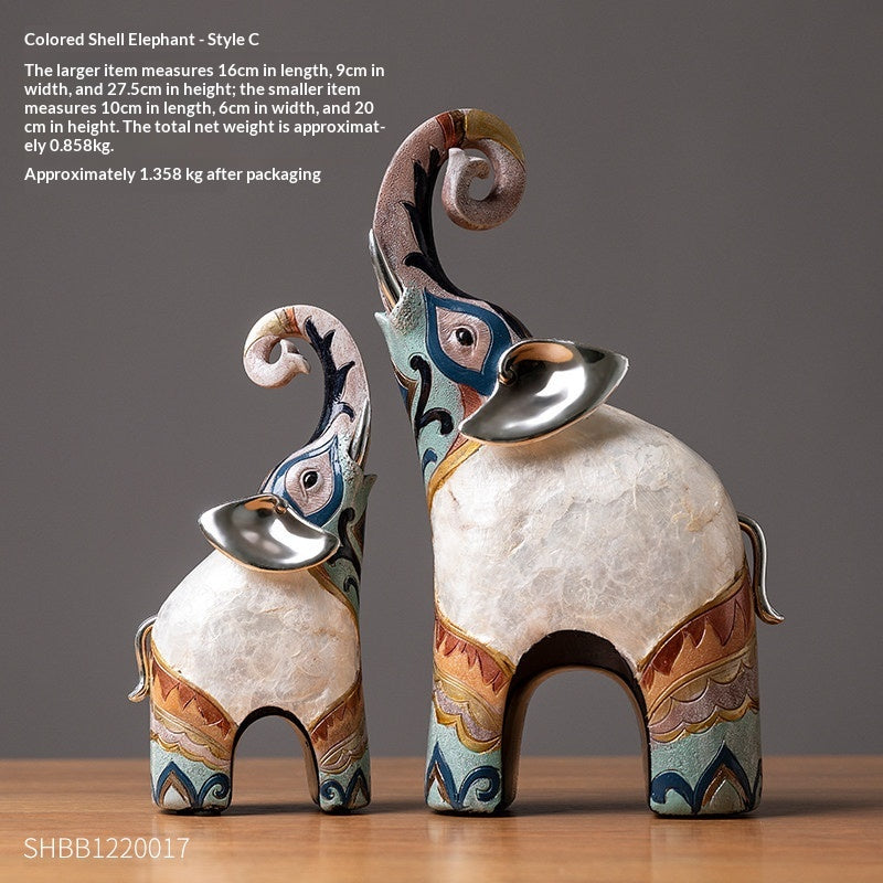 Elephant Desktop Ornament Set for Living Room Decor - Resin Art Piece