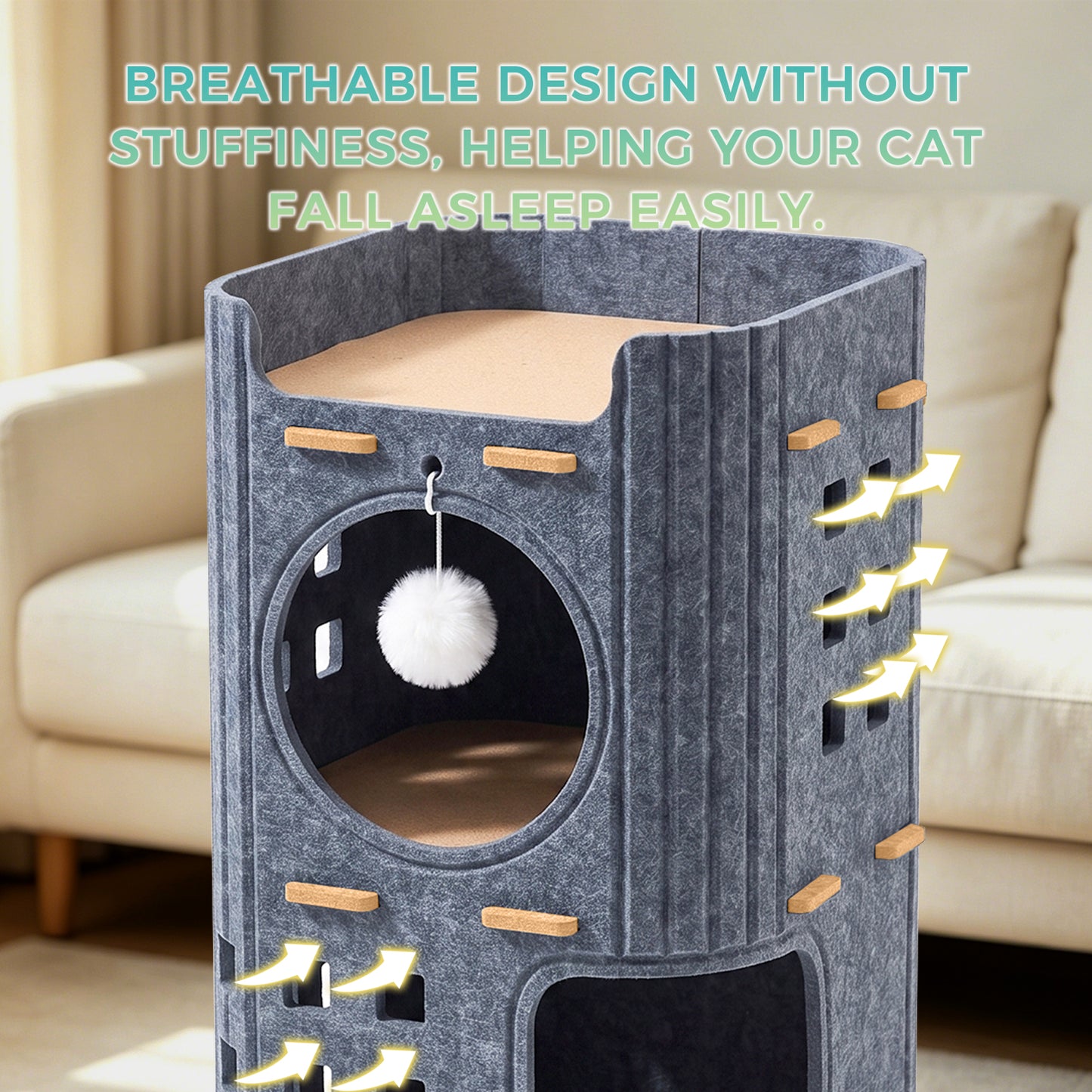 Grey Two-Story Pet House - Hole-Shaped Design for Small Pets