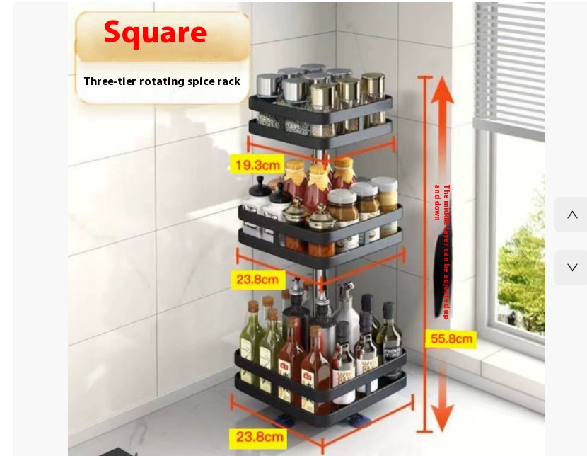 Rotatable Black Kitchen Spice Rack Shelf - Multi-Layer Modern Organizer