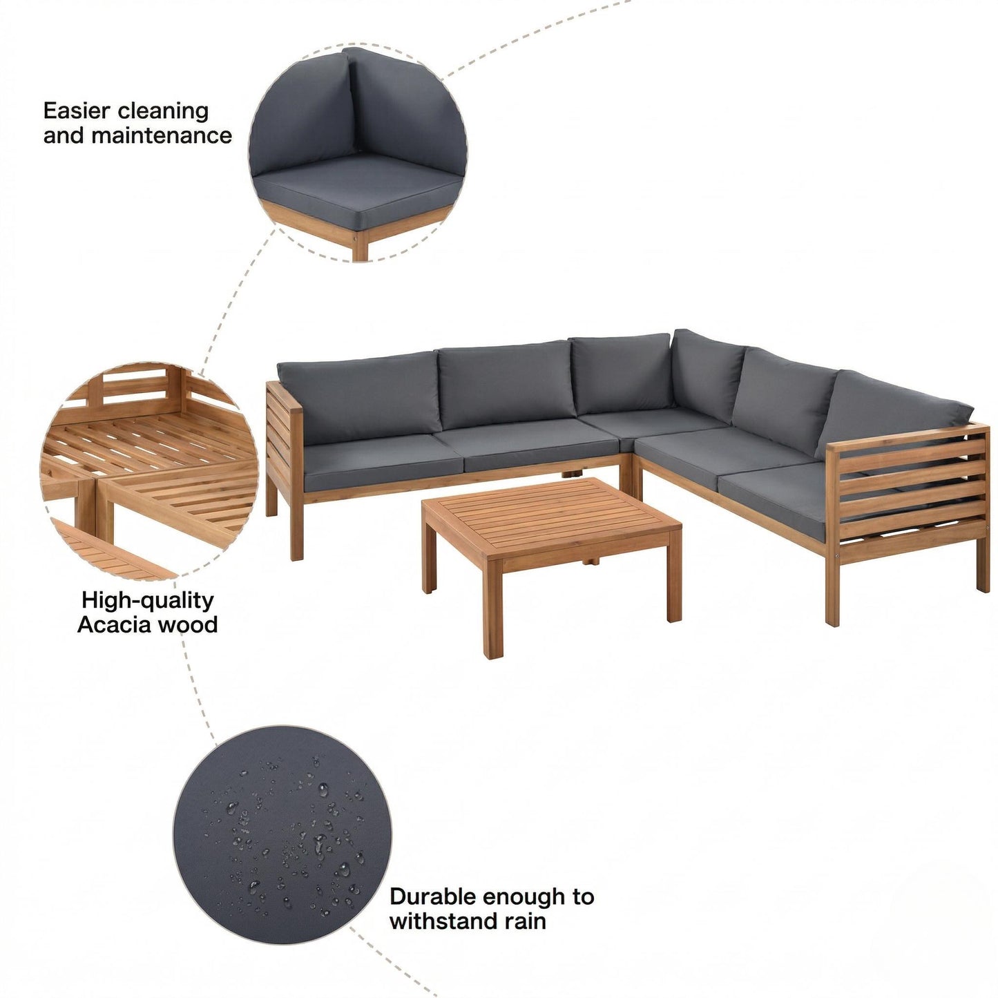 Wood Structure Outdoor Sofa Set With Gray Cushions Exotic Design