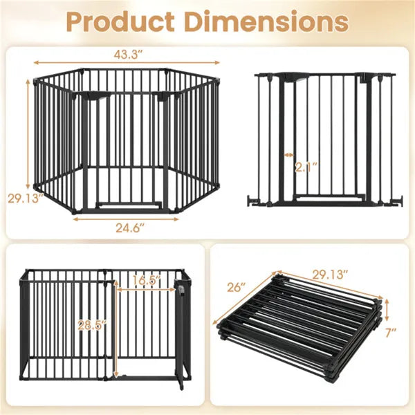 Expandable Baby & Pet Safety Gate 34.5-154 Inches, 270° Rotatable Barrier Black