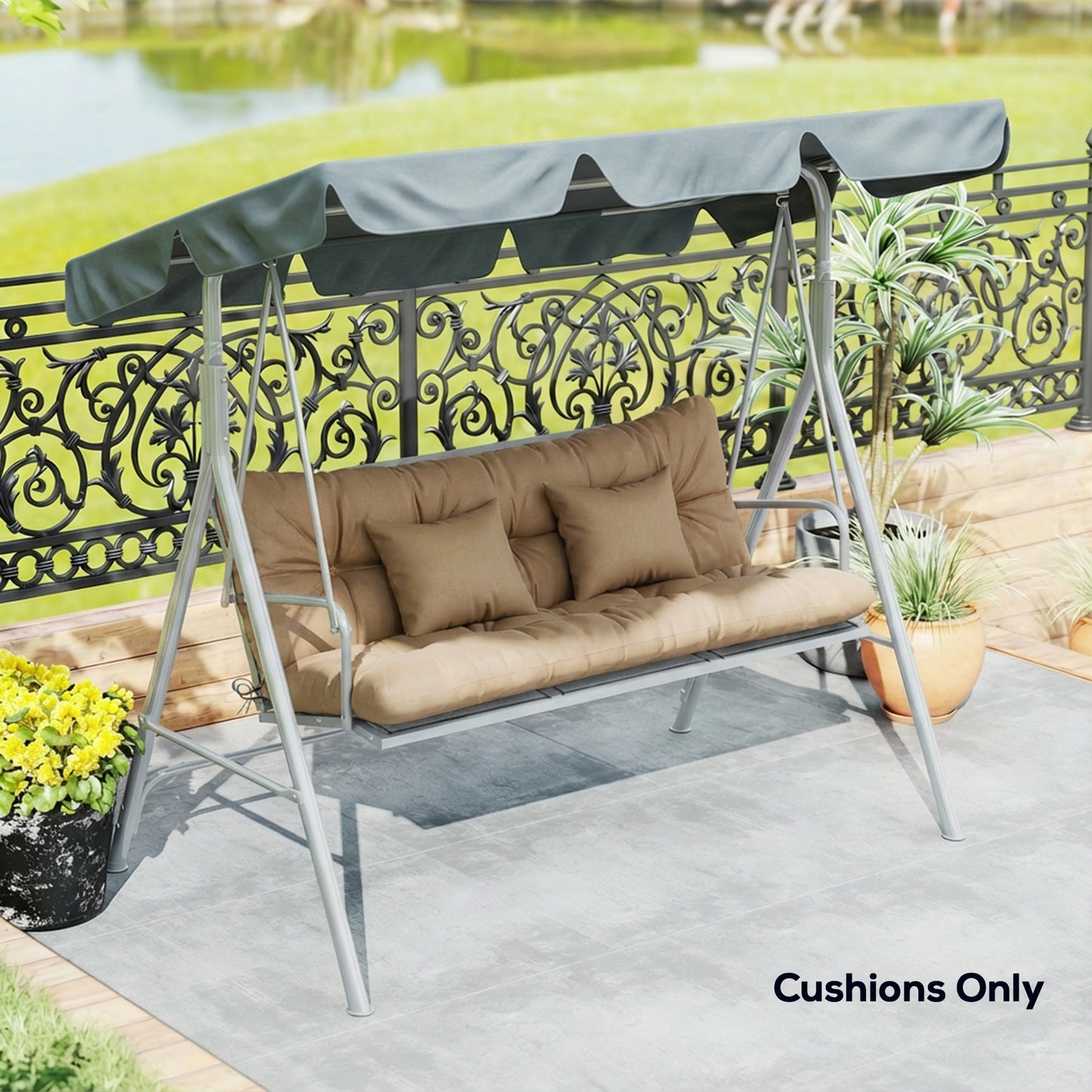 4-Piece Patio Chair Cushion Set with Ties - Khaki