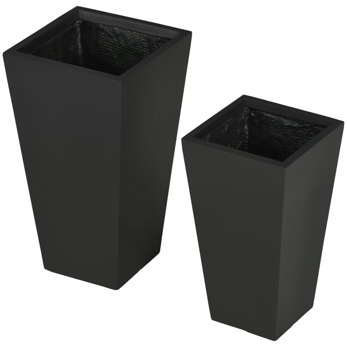 Large Outdoor Flower Planters Set of 2 - Stackable, Drainage Holes, Black