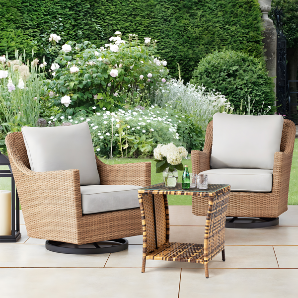 Glass Surface Yellow Gradient Rattan Side Table - Modern Home Decor