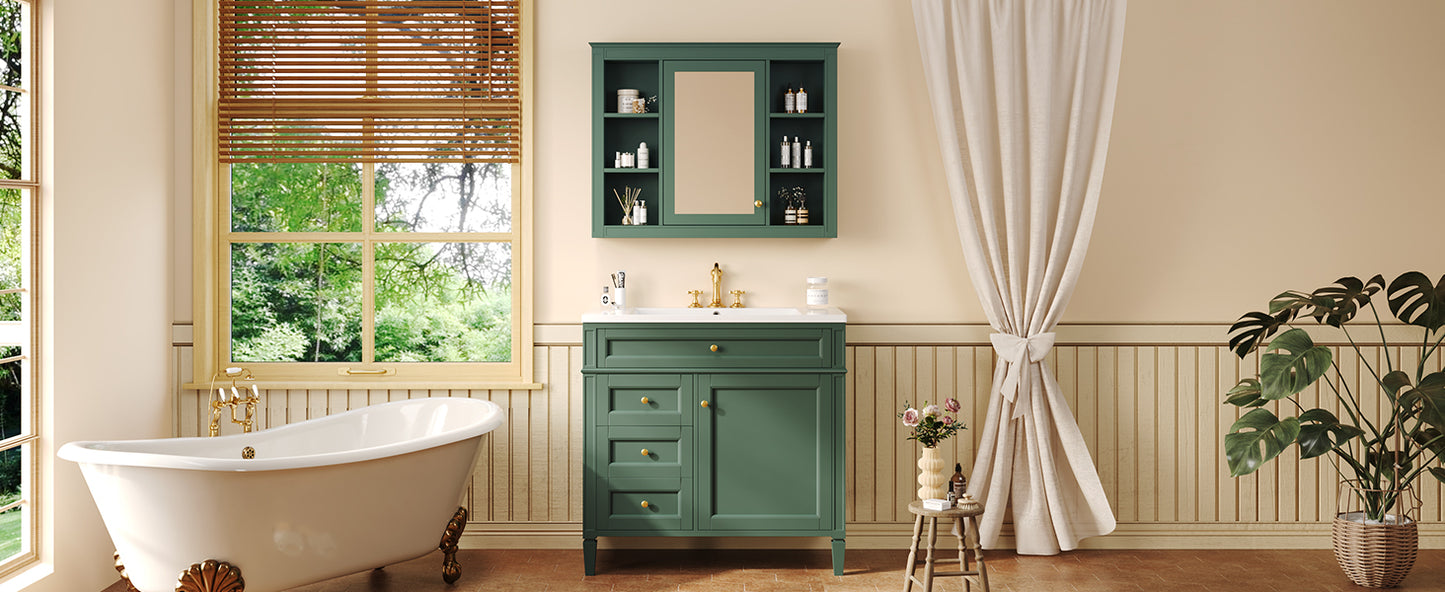 36'' Green Bathroom Vanity with Medicine Cabinet & Sink