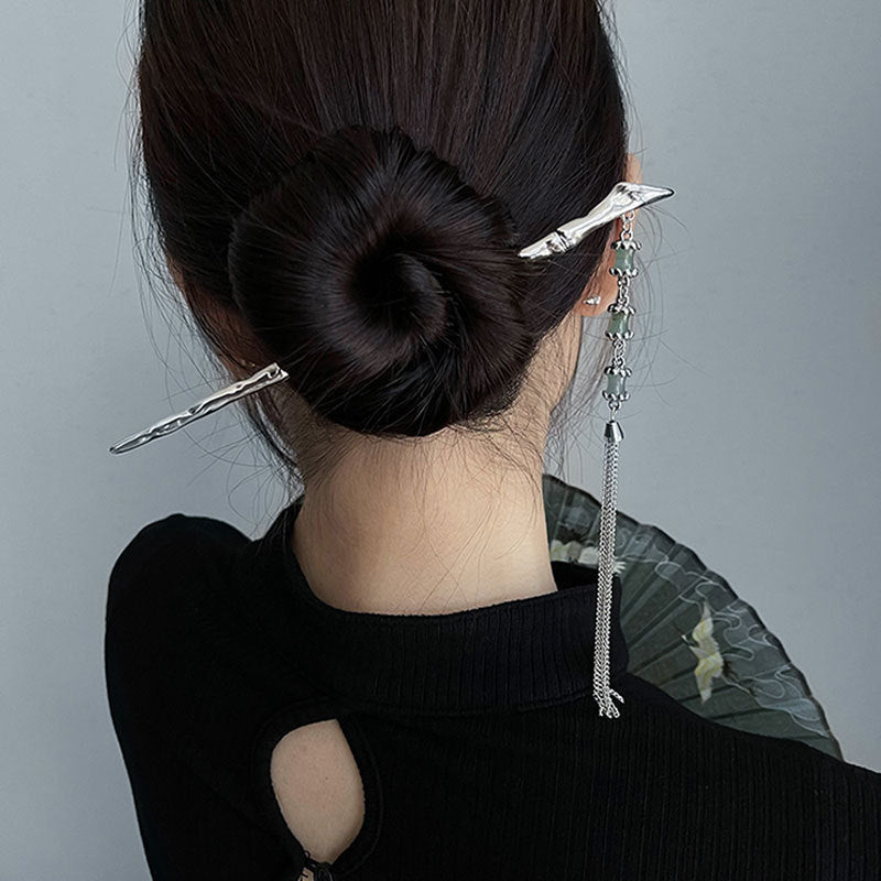 Bamboo Fringed Hairpin - Chinese Style Silver
