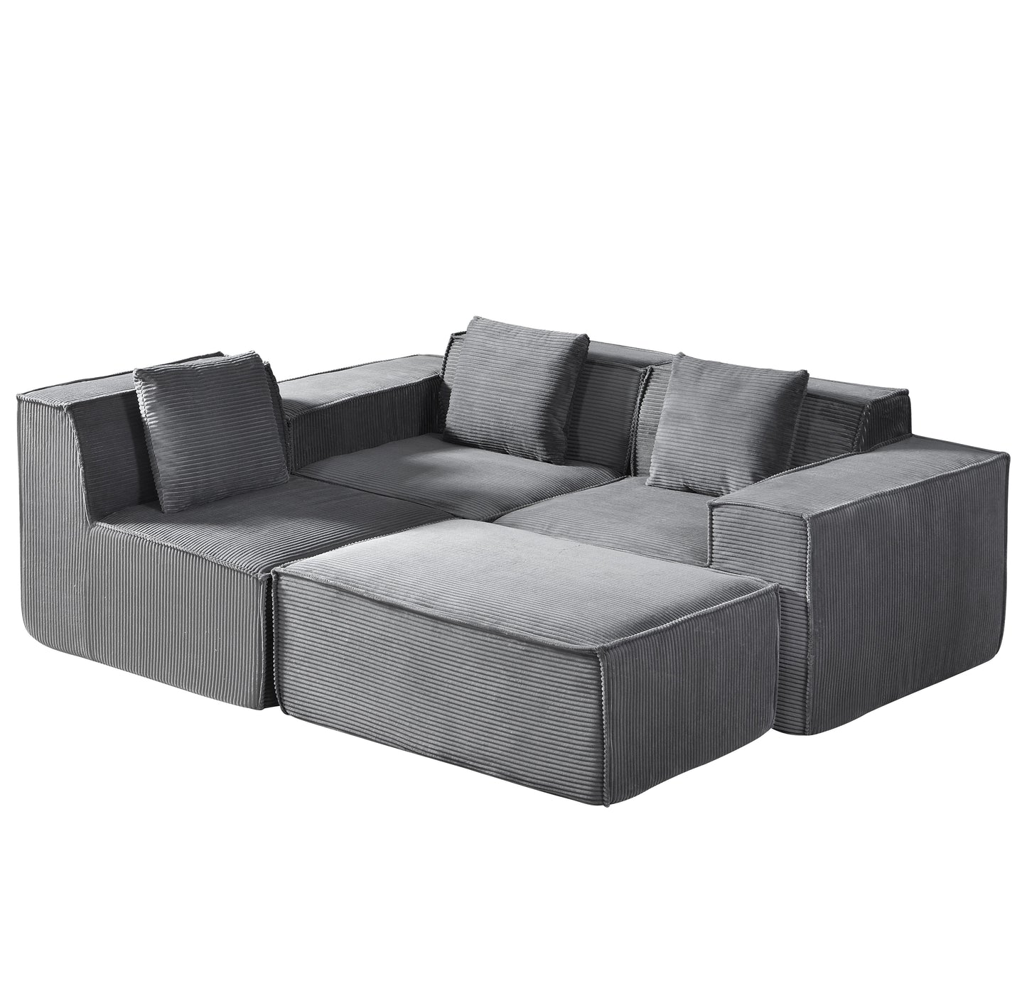 CozyForm Convertible Corduroy Sectional Couch With Ottoman & Pillows,