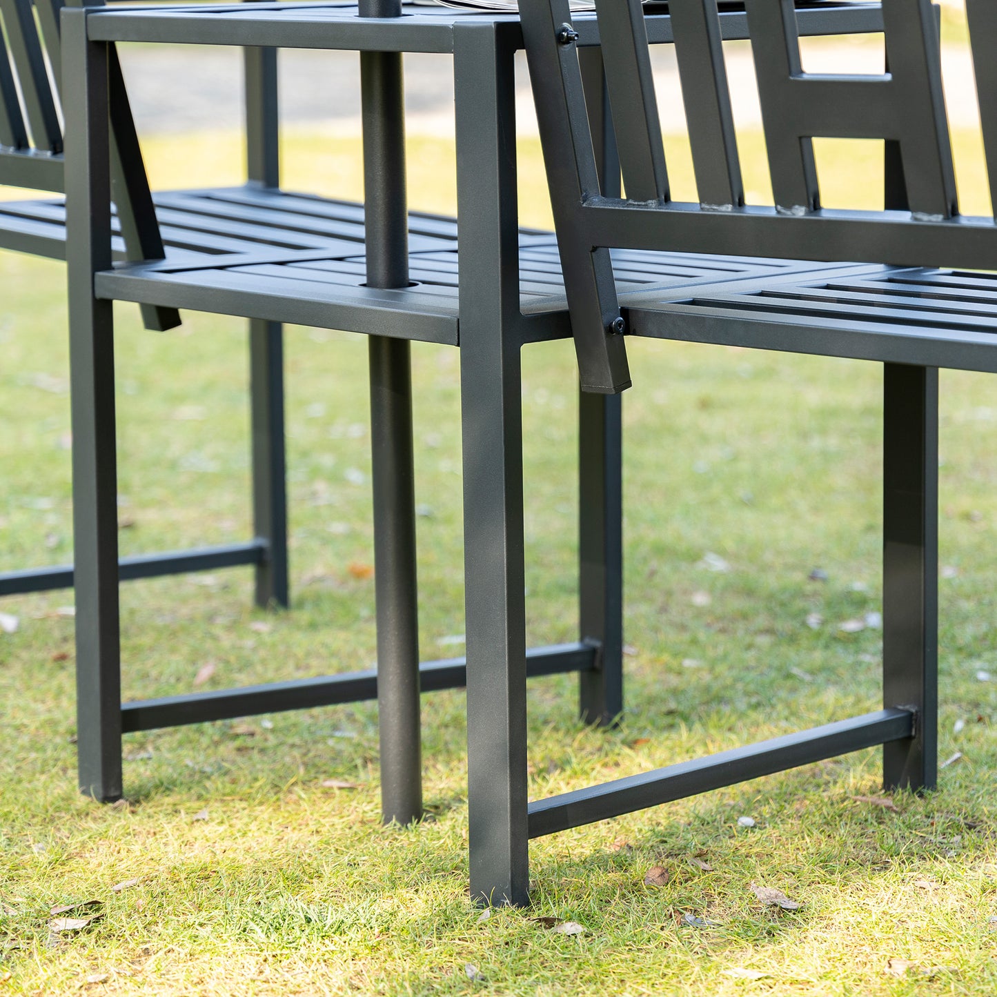 Metal Garden Bench with Table & Umbrella Hole - Black