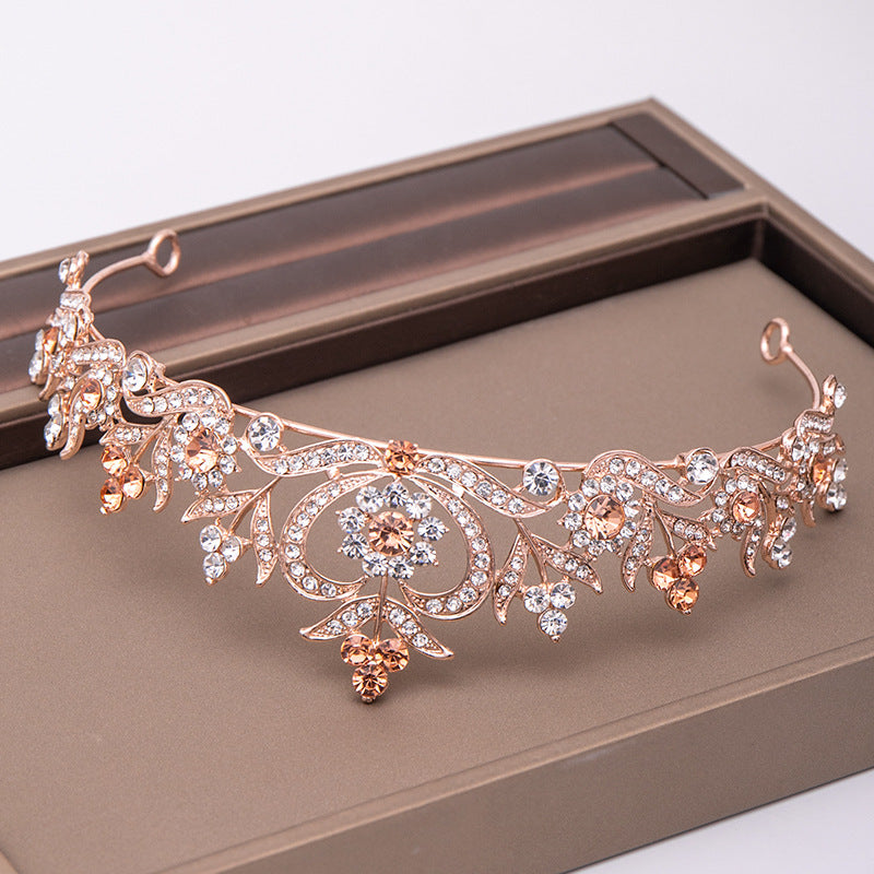 Leaf Diamond Baroque Bridal Crown - Rose Gold