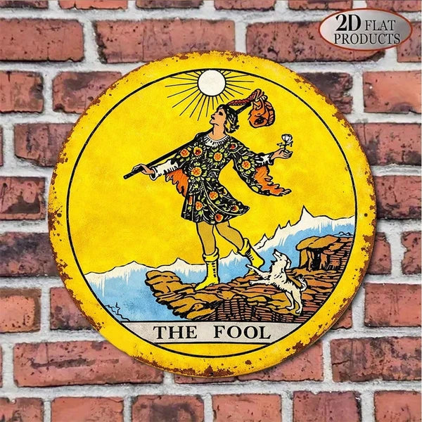 Tarot Card 2D Flat Round Sign - Vintage Divination Plaque