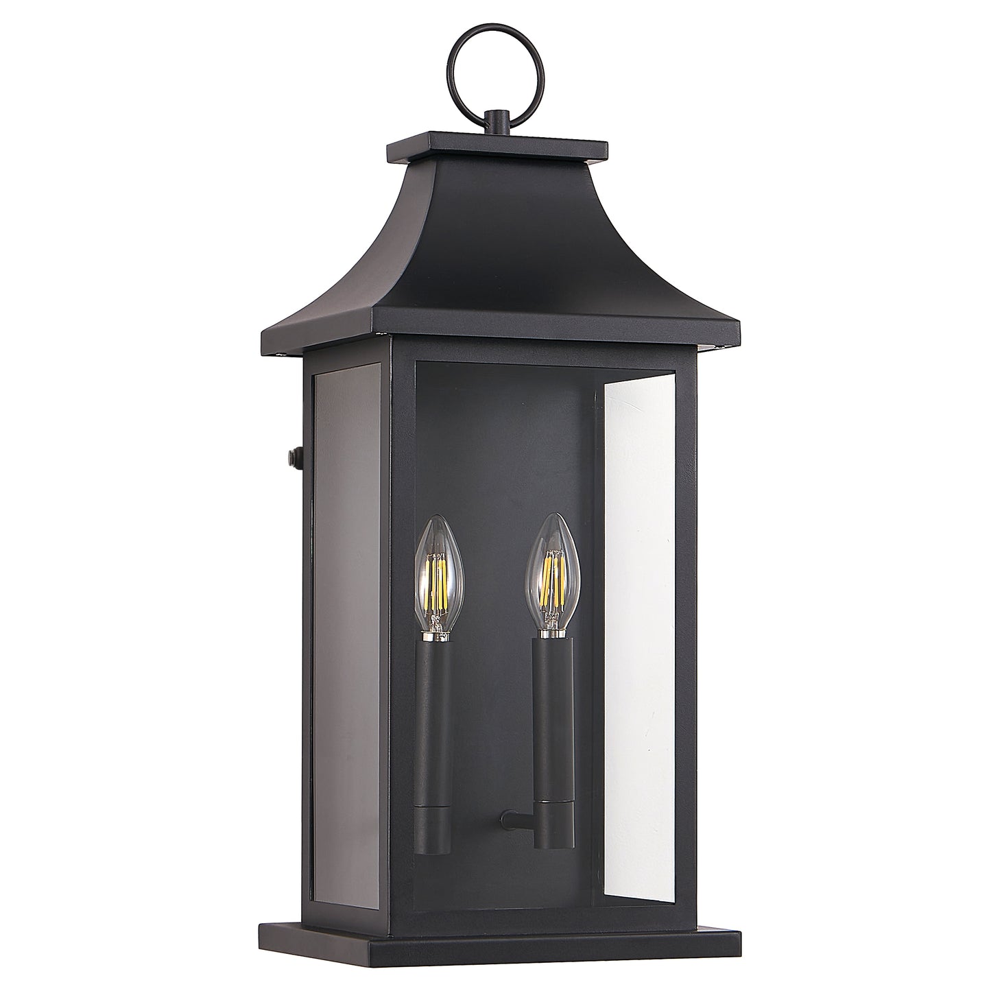 Large Outdoor Wall Lantern with Dusk to Dawn Sensor - Black Metal Sconce for Porch & House