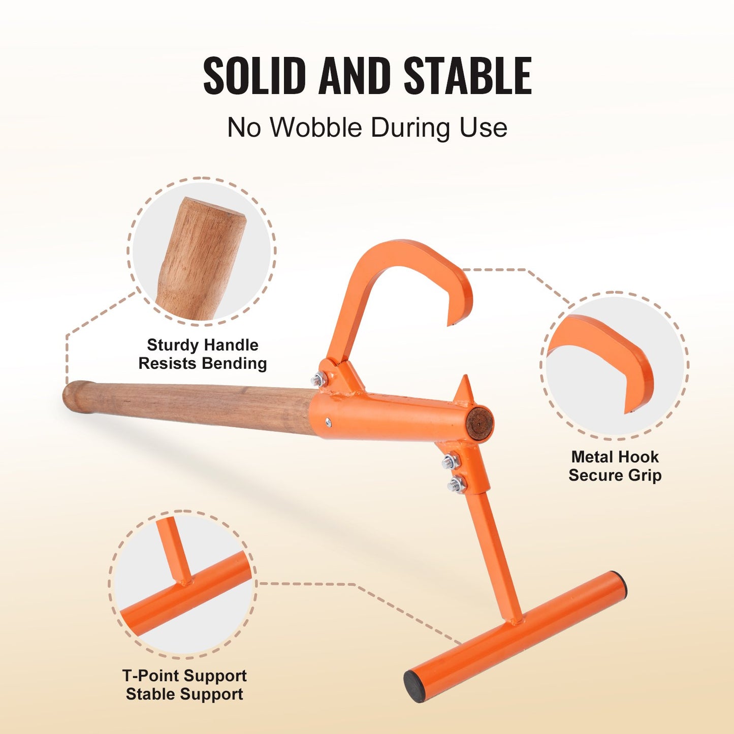 Heavy Duty Log Lifter with Wooden Handle for Up to 15-inch Logs - Orange