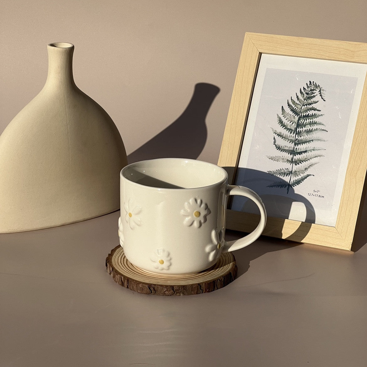 Ceramic Mug with Gardenia Pattern - 450ml Kitchen Drinkware