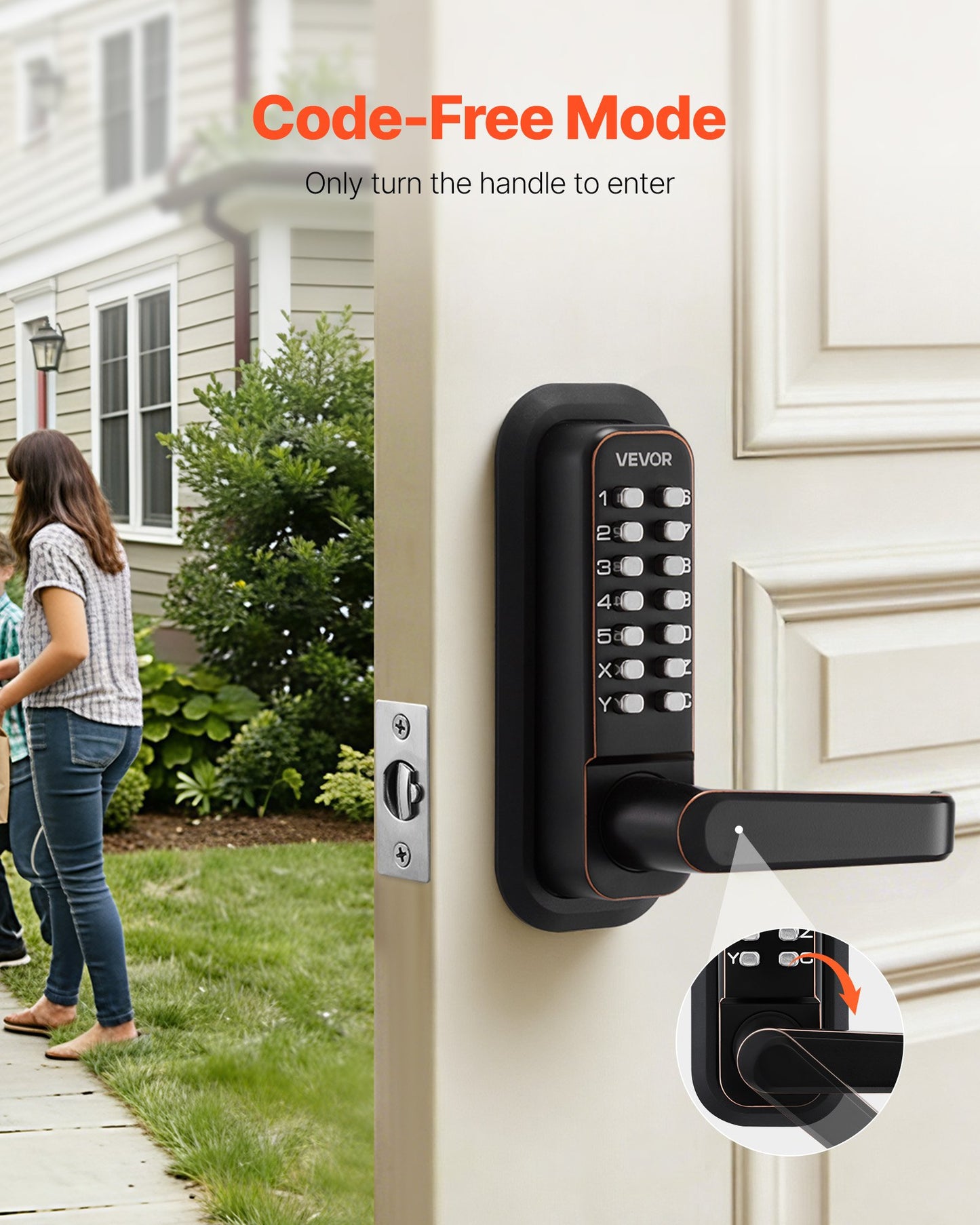 Mechanical Keyless Door Lock with Handle, 4-7 Digit Code, Outdoor Indoor Use