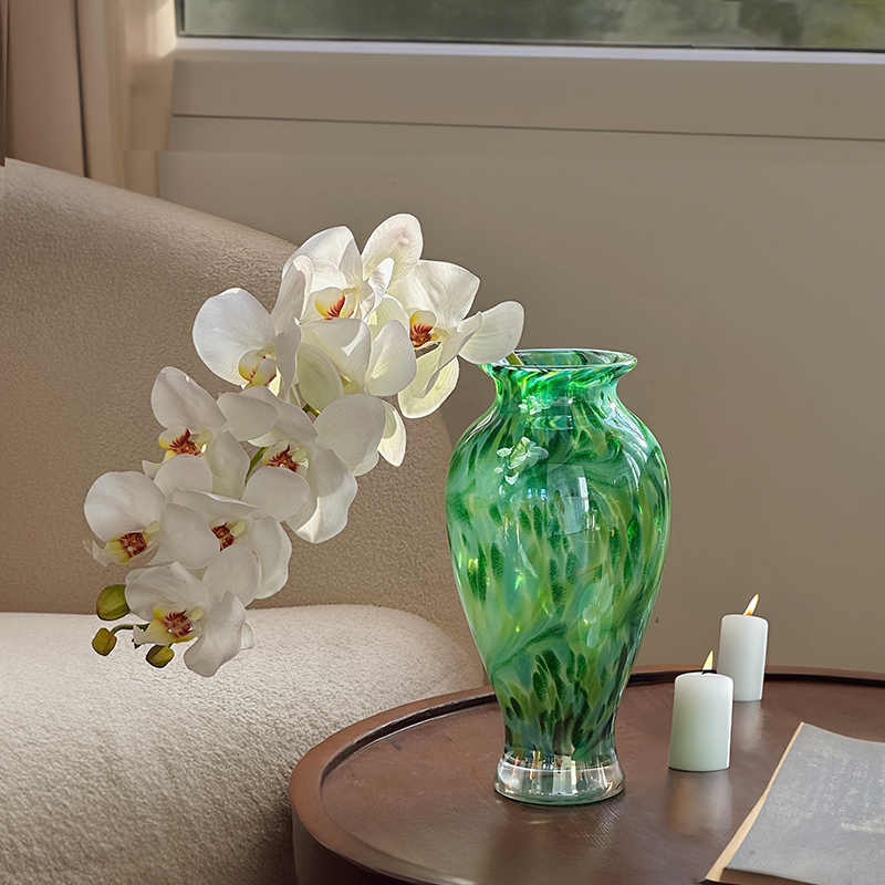 Pearlescent Glass Vase with Flower Arrangement - Modern Table Decor