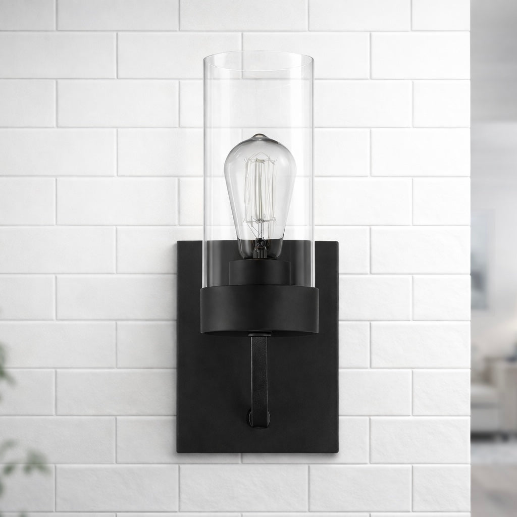 Zephyr Single Light Sconce With Clear Glass Metal Black Finish