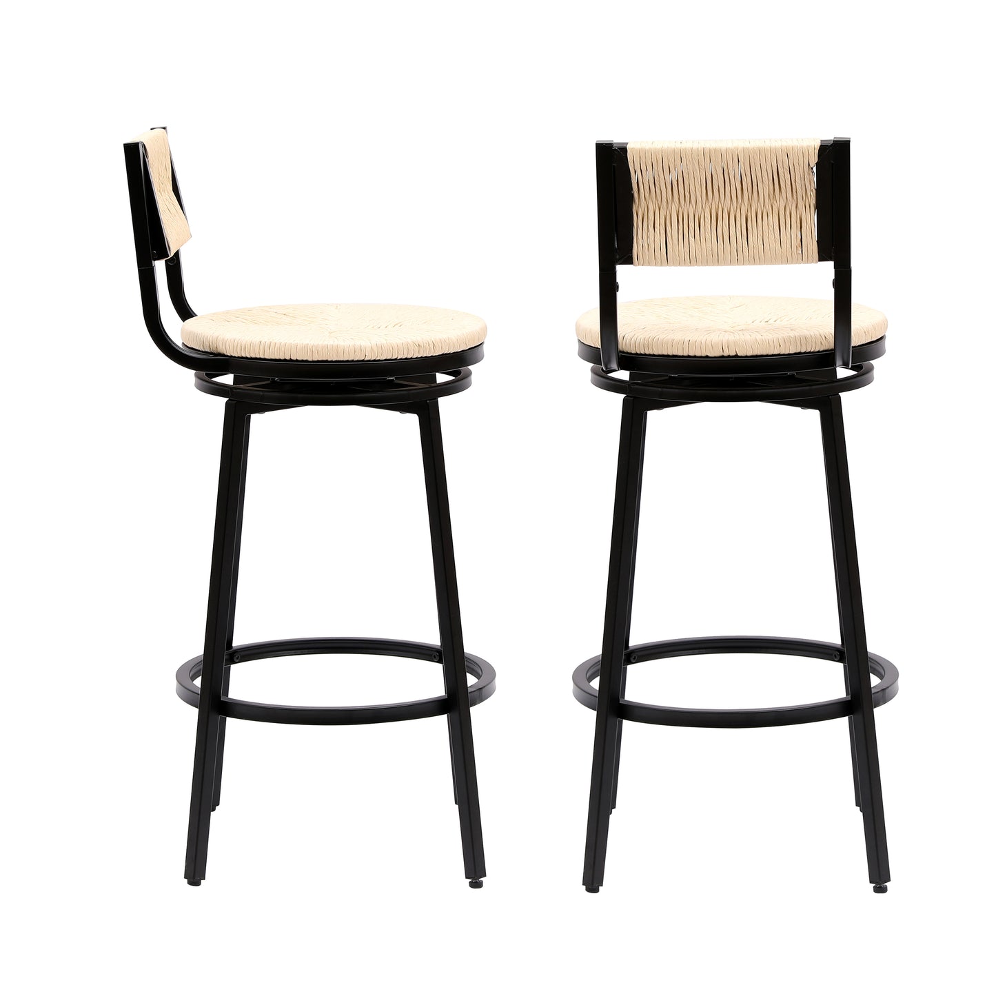 Creamy White Swivel Bar Stools - Set of 2 with Metal Frame