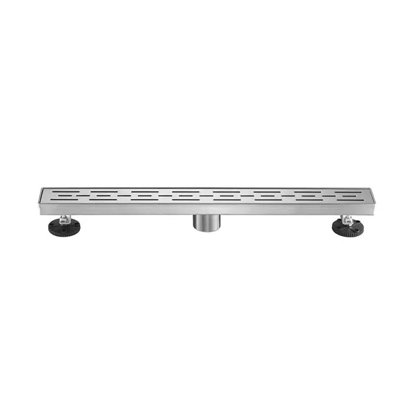 24 Inch Stainless Steel Shower Drain with Removable Brick Pattern Grate and Hair Strainer
