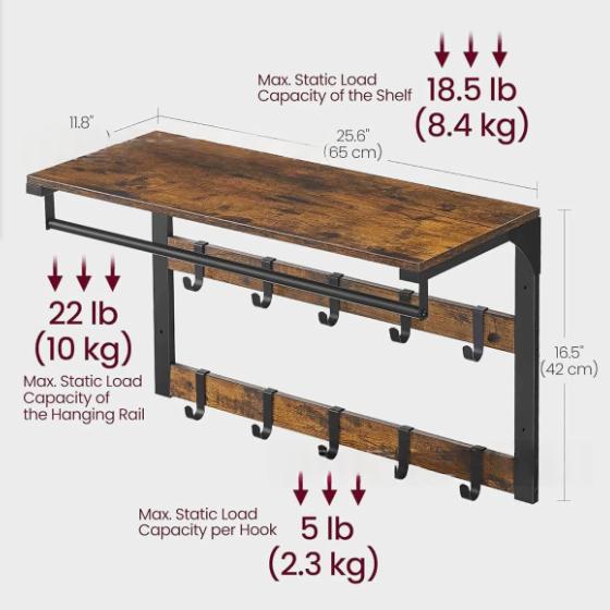 Wall-Mounted Shelf Living Room Decorative Display Rack with Hooks