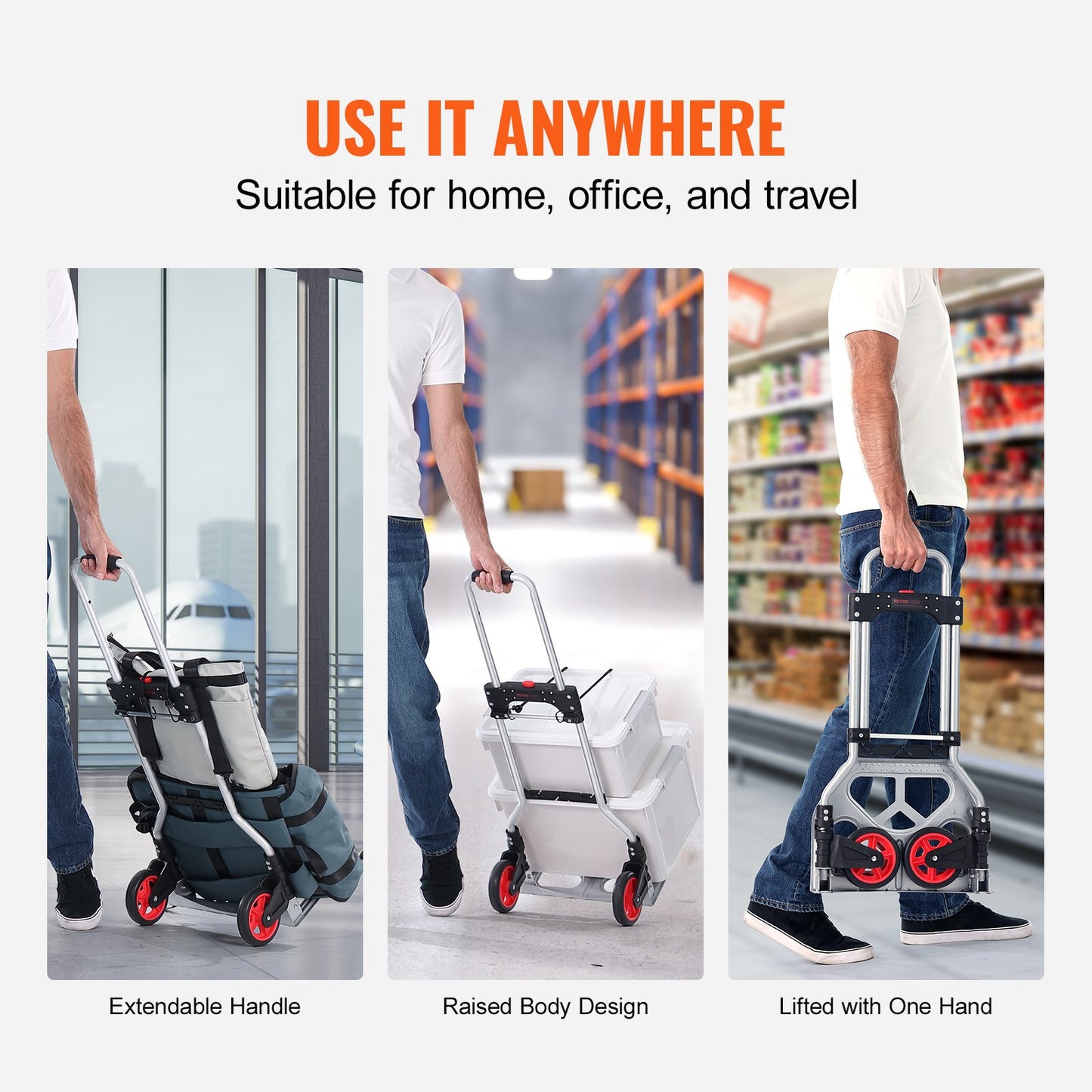 Heavy-Duty Aluminum Folding Hand Truck with 176 Lb Capacity - Silver