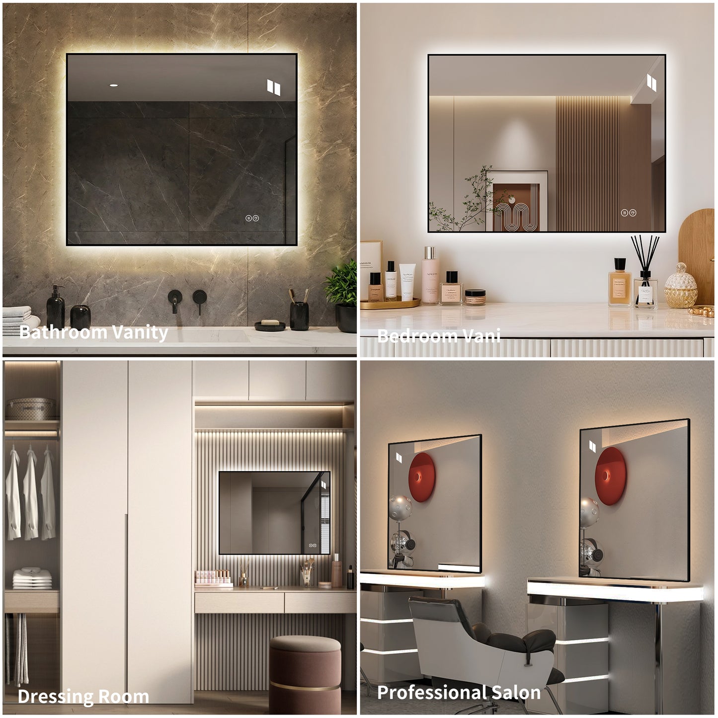 30" x 36" LED Bathroom Mirror - Backlit, Anti-Fog, Dimmable, Black