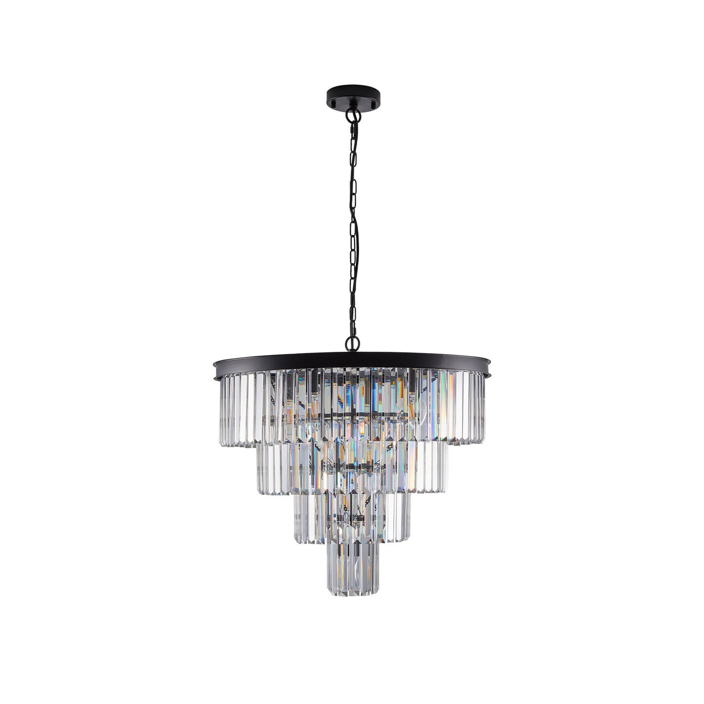 24-Inch Modern Crystal Chandelier Ceiling Light for Dining & Living Room - Black