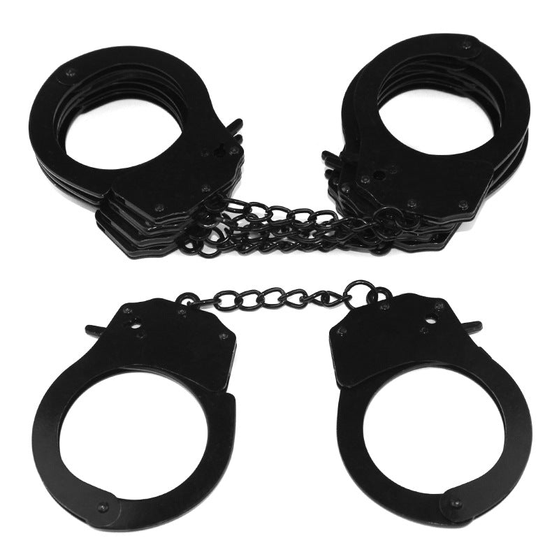 Black Stainless Steel Handcuffs for Adult Wellness and Flirting - 26.5cm