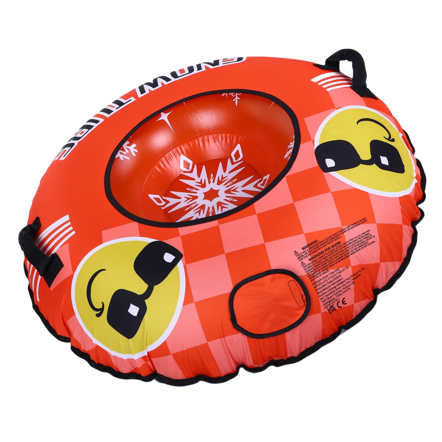 43.3-Inch Inflatable Snow Tube - PVC Sled with Handles & Tow Rope - Orange