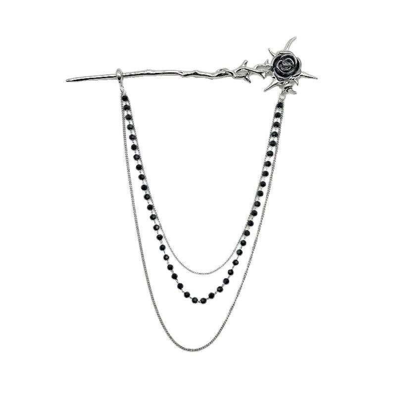 Rose Flower Chain Hairpin - Korean Style Metal Hair Stick