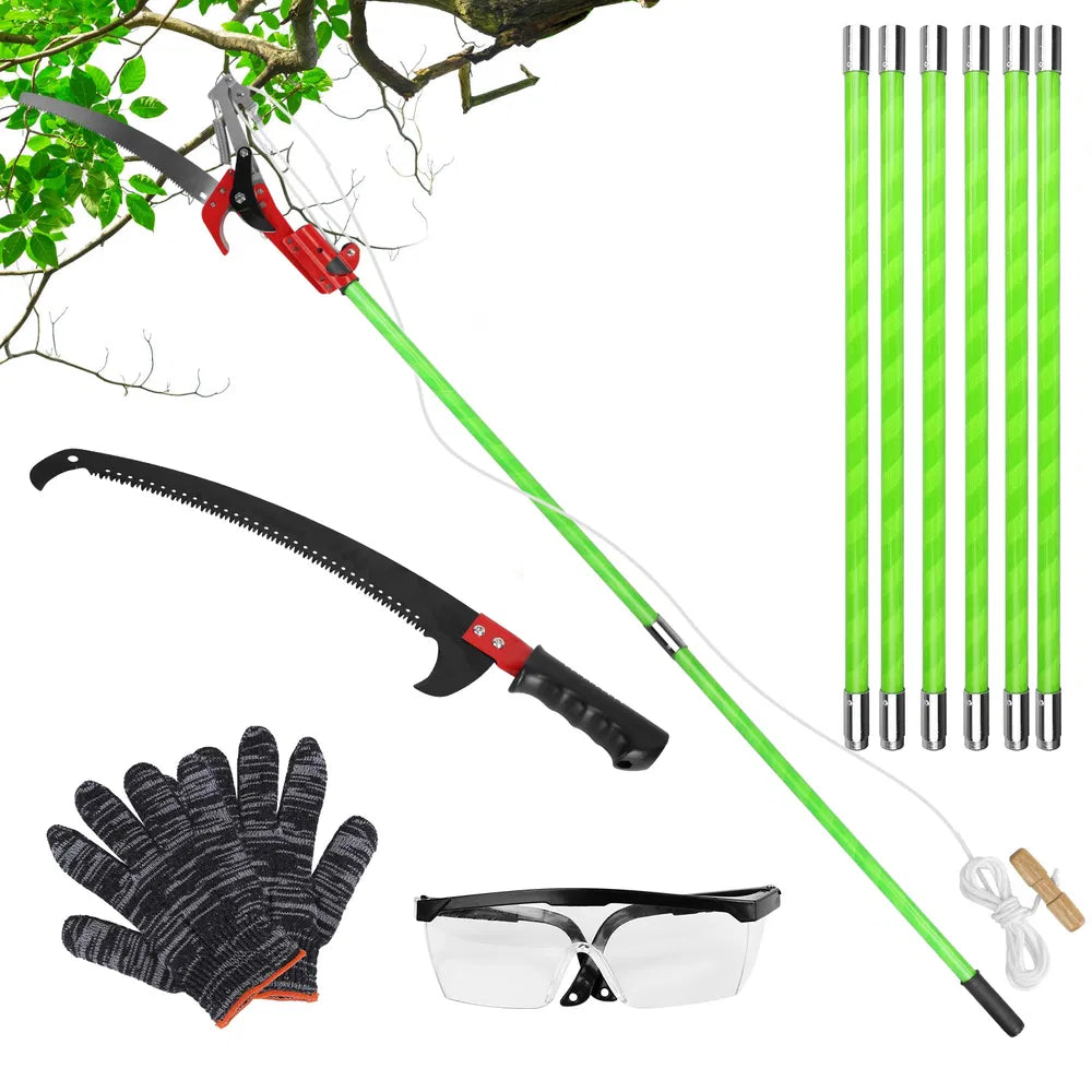 Extendable Pole Saw 8.2-15.1FT with Pruner Scissors and Safety Gear