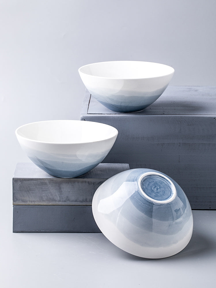 Solid Color Ceramic Noodle Bowl Set - Personalized Kitchen Dinnerware