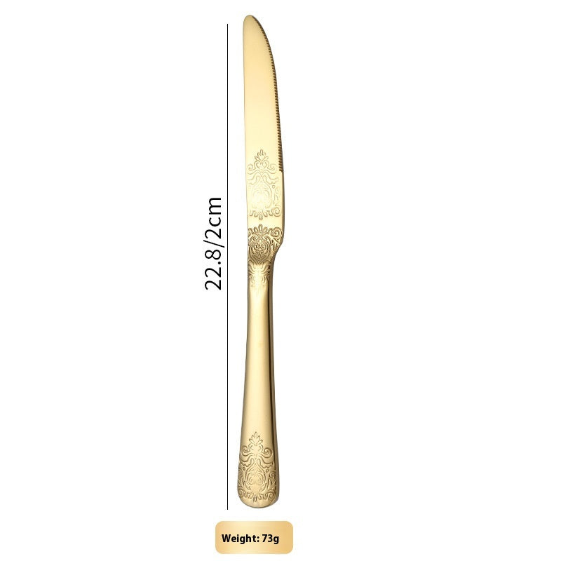 Vintage Gold-Plated Stainless Steel Cutlery Set - Dinner Knife Fork Spoon Tea Spoon